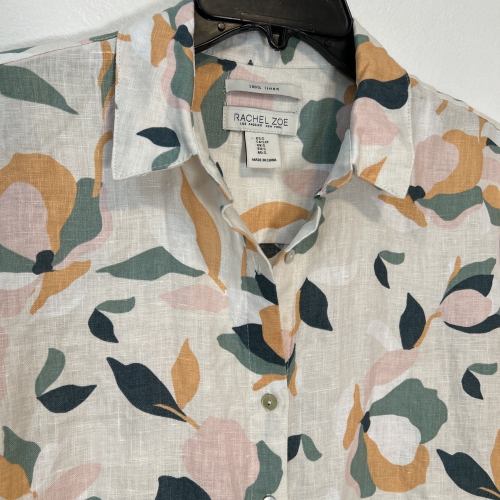 Rachael Zoe Women S 100% Linen Floral Button-Down Short Sleeve Shift Dress 6375 - Picture 3 of 9